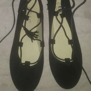 Black Flat Lace Up Shoe